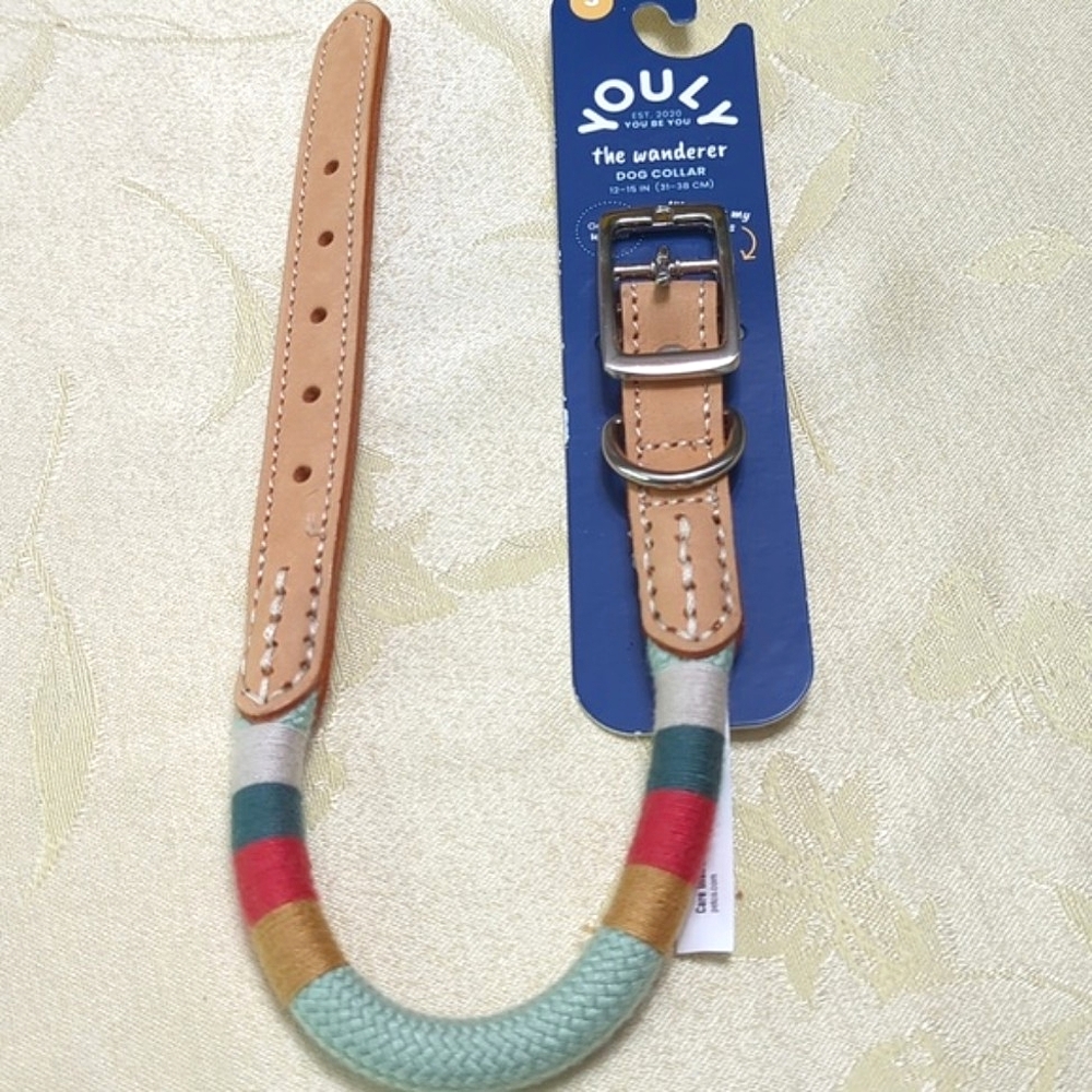 Dog Collar, Rope and Leather, Size Small, 12-15". NWT